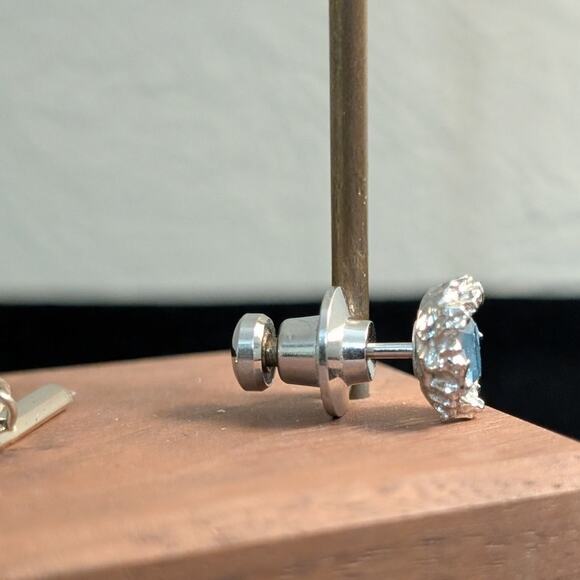 Two Blue Crystal Silvertone Tie Tacks (One by Swank) - Picture 5 of 6